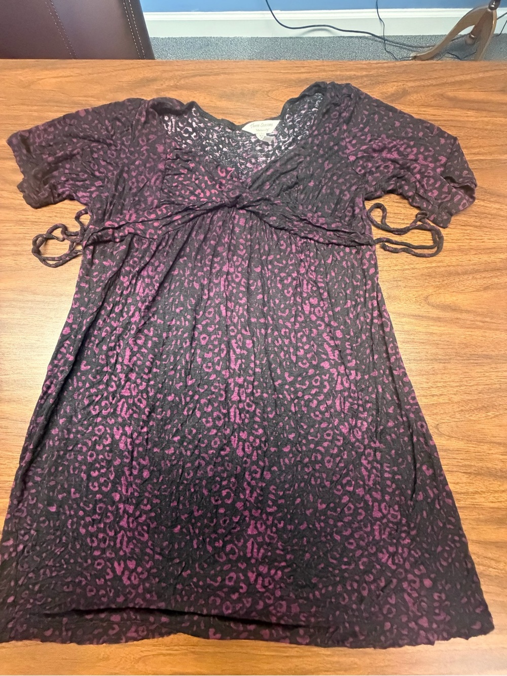 Three Seasons Maternity Black and Purple Leopard Maternity Dress